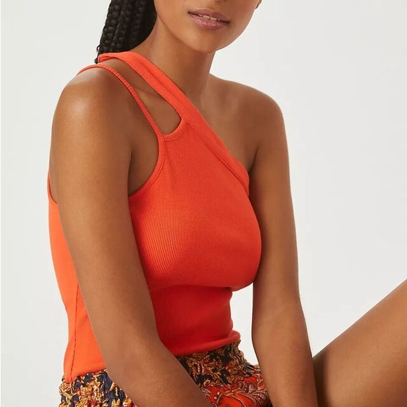 Anthropologie Tops - Anthropologie Maeve One Shoulder Double Strap Ribbed Orange Top NWT